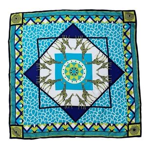 Jonathan Adler 100% Silk Giraffe Geometric Square Scarf Animalia Maximalist